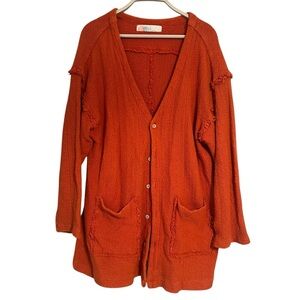 Free People Beach Cardigan Sweater small orange oversized slouchy